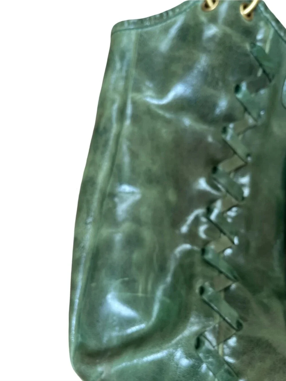 Frye Jade Layla Whipstitch XL Hobo Purse Western distressed green leather Bag